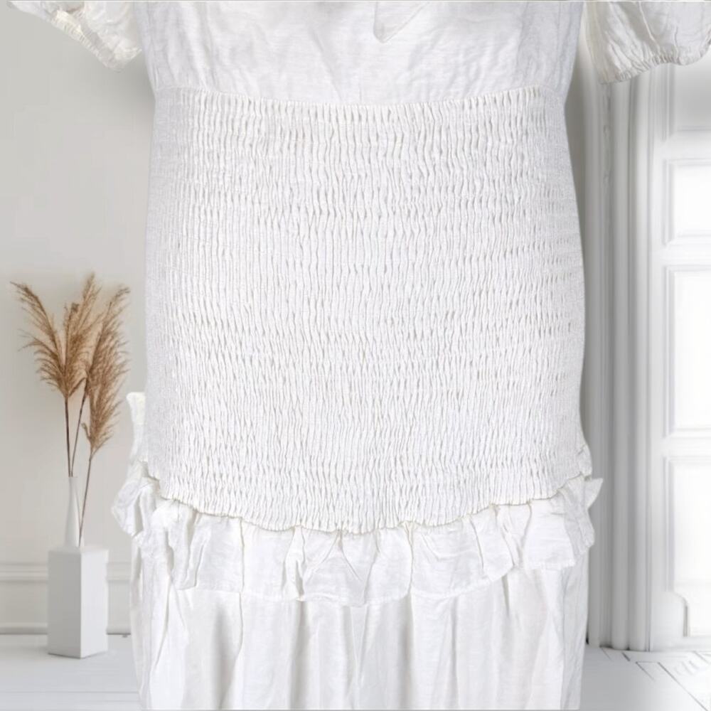 White Nap Dress Cottagecore Coquette Maxi Puff Sleeve Open Back L Skylar Rose - Picture 7 of 16